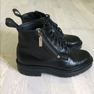 Saint Laurent Side-Zipper Lace-Up Combat Boots.
